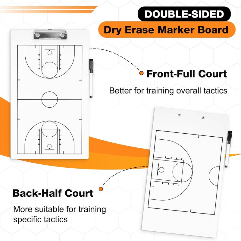 QUEENLINK Basketball Coaching Board, Double-Sided Tactical Marker Board with Full and Half Court, Dry Erase Clipboard for Basketball Coaches, Includes a Marker - Image 2